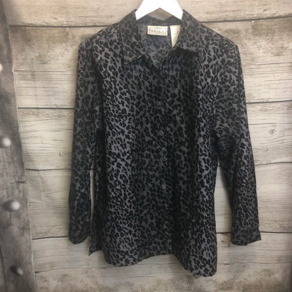 Vintage Erika Studio Cheetah Print Button Up Shirt Jacket Size Medium - Picture 9 of 14